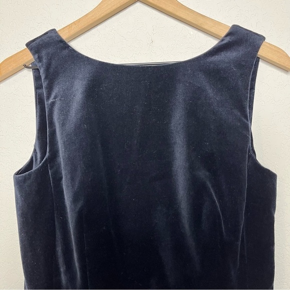 Talbots Women Velour Dress 8 Navy Blue Sheath Holiday Formal Knee Length - Picture 2 of 8